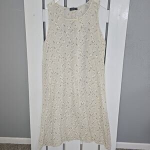 Saga Made In Italy Floral Beige Midi Dress‎ Large Cottage Prairie Lagenlook 90s